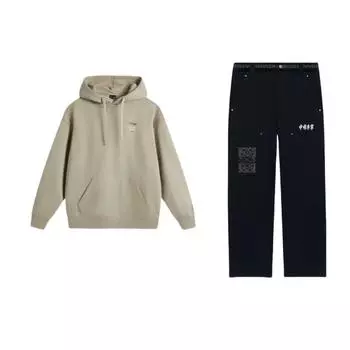 Li Ning Letter Print Hooded Drop Shoulder Free Long Sleeve Mid Belt Slim Fit Zipper Long Брюки Casual Sports Suit Men Suit DF343301+AWDUA05-6 M