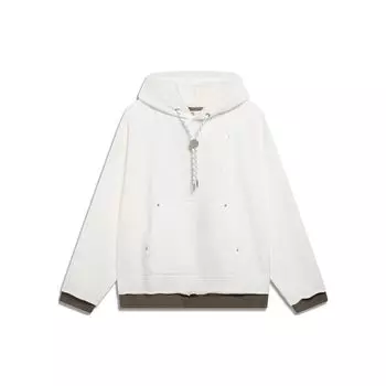 Li Ning Letter Print Loose Pullover Hoodie Unisex Hoodies Off-White AWDT245-1 XL