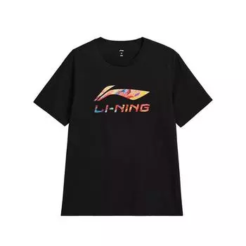 Li-Ning Letter Print Loose Round Neck Short Sleeve T-Shirt Unisex Tops Black AHSVA75-1