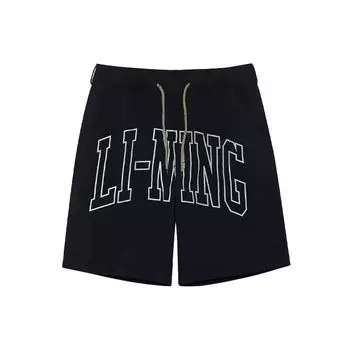 Li Ning Letter Print светоотражающие свободные повседневные шорты на шнурке мужские шорты черные AKSR689-1 S
