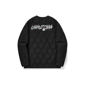 Li Ning Letter Print Свободная короткая хлопковая куртка унисекс куртка черного цвета AJMT077-2 L