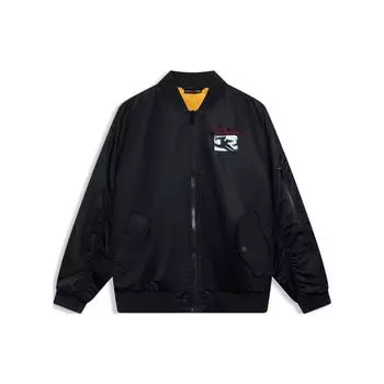 Li-Ning Letter Print V-образный вырез одинарная молния свободная хлопковая куртка мужские куртки черный AJMT027-1