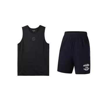 Li-Ning Letter Round Neck Sleeveless Elastic Five-Point Pants Casual Sports Suit Unisex suit Black YVSV031-1+AKYT073-1 M