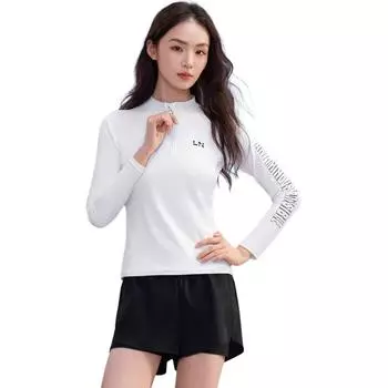 Li-Ning Letter Stand Collar Versatile Long Sleeve T-Shirt Mid Waist Shorts Split Swimwear Women swimwear LSYW181-1 XXL