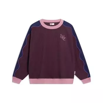 Li Ning Letter Вышитая ребристая цветная блоковая свободная кофта-свитшот унисекс темно-фиолетовый AWDT267-1 XL