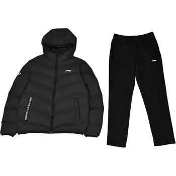 Li Ning Letter Zip Hooded Удобная дышащая куртка-пуховик со средней талией, длинные брюки, повседневный спортивный костюм, костюм унисекс, черный AWPF874-3 S