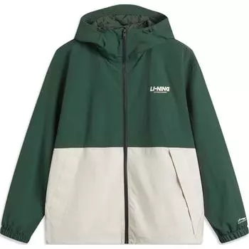 Li-Ning Lettuce Edge Water-Repellent Windproof Comfortable Casual Color-Block Hooded Letter Zipper Sports Jacket Unisex jackets Dark-Green AFDU955-1 S