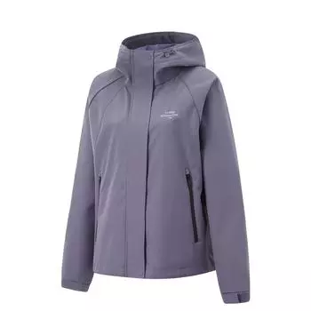 Li-Ning Lettuce Edge Water-Resistant Hooded Letter Print Loose Cycling Camping Windbreaker Women Outerwear Charcoal-Purple AFDU940-6 XL