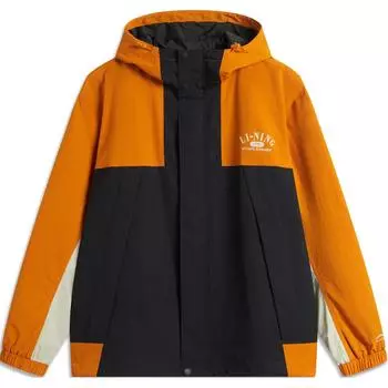 Li-Ning Lettuce Edge Water-Resistant Windbreaker Hooded Patchwork Zipper Outdoor Casual American Vintage Jacket Unisex Jacket AFDU927-5 XL
