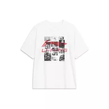 Li-Ning Life Series старая фотография с логотипом и круглым вырезом, футболка с короткими рукавами, мужские топы, белые AHST725-2 3XL