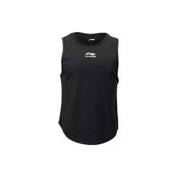 Li Ning Logo Letter Print Легкий быстросохнущий дышащий баскетбольный жилет с круглым вырезом для мужчин, черный цвет AVSS043-2 M