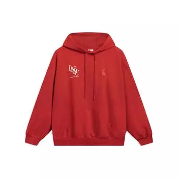 Li Ning Logo Letter Print Loose Pullover Hoodie Unisex Hoodies Cinnabar-Red AWDT311-2 3XL
