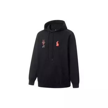 Li Ning Logo Letter Print Loose Pullover Hoodie Unisex Hoodies Black AWDT311-1 S