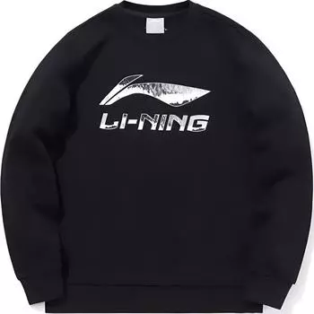 Li Ning Logo Letter Round Neck Удобная дышащая универсальная свободная толстовка Мужская толстовка черного цвета AWDTE65-1 L