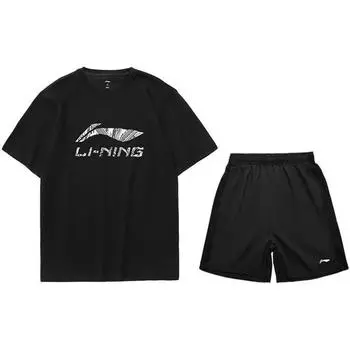 Li Ning Logo Повседневные спортивные шорты Комплект мужских шорт Черный ATST631-1+AKST633-1 XL