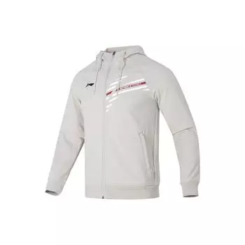 Li Ning Logo Print Running Training Casual Hoodie Jacket Unisex Jackets Gray AWDT847-6 S
