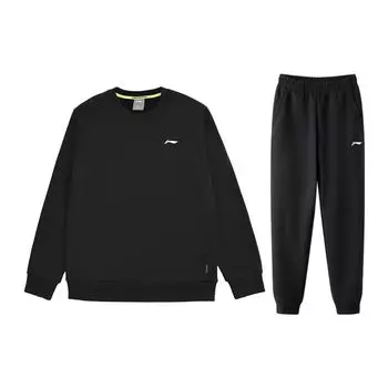 Li Ning Logo Pullover Cuffed Sweatpants And Hoodie Set Men Sweatpants And Hoodie Black AWDQ643-4+AKLT619-1 M