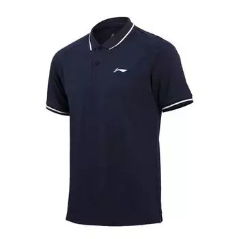 Li Ning Logo Slim Fit Breathable Прямой покрой Повседневная рубашка поло с коротким рукавом Мужские рубашки поло Синий APLT121-5 S