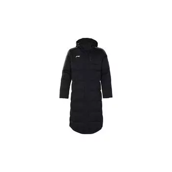 Li Ning Logo Solid Color Long Hooded Down Jacket Winter Men Upperwear Black AYMR365-1