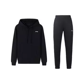 Li Ning Logo Sports Casual Hoodie Breathable Cuffed Casual Pants Set Men Hoodies, Pants Black YWDT331-1+AKLT805-1 L