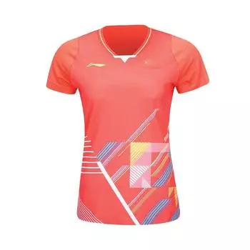 Li Ning Logo Удобная универсальная футболка с коротким рукавом для женщин, топы красного цвета AAYT582-2 S