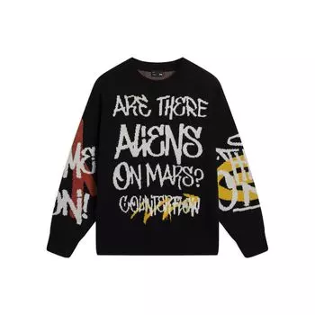 Li-Ning Logo, вышитый граффити, уличная одежда, свободный пуловер, свитер унисекс, черный AMBS187-3 S