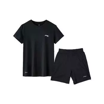 Li Ning Логотип Печать Дышащий Бег Отдых Спортивный Костюм Мужской Спортивная Одежда Черный ATST643-1+YKST057-2 L