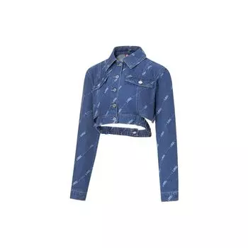 Li Ning Логотип Сплошной Принт Одна Кнопка Стираемая Джинсовая Куртка Женская Куртка Синяя AJDT060-1 L