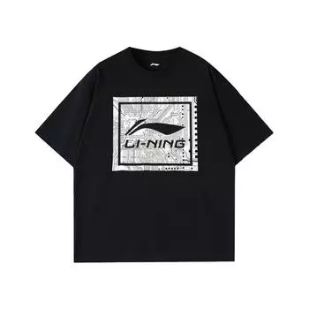 Li-Ning Loose Fit Round Neck Comfortable Printed Letter Logo Sports Casual Short Sleeve T-Shirt Unisex Tops ASCT400-1 M