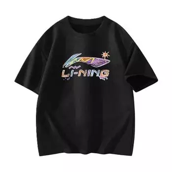 Li-Ning Loose Round Neck Breathable Student Style Versatile Letter Print Cycling Running Casual Sports Short Sleeve T-Shirt Unisex Tops ATBS770-2 L