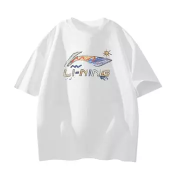 Li-Ning Loose Round Neck Breathable Student Style Letter Print Cycling Running Casual Sports Short Sleeve T-Shirt Unisex Tops ATBS770-1 XL