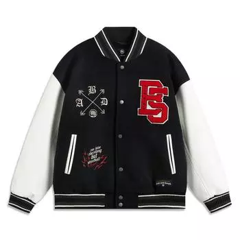 Li Ning Лоскутная куртка на одной пуговице, универсальная, свободного кроя, хлопковая, мужская, черная AJMV027-1 M