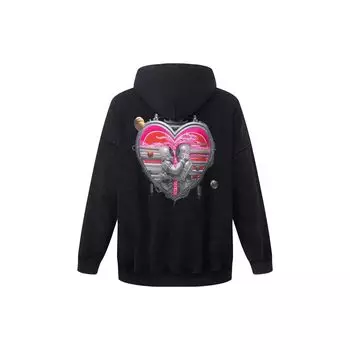 Li Ning Love Pattern Print Свободный пуловер с капюшоном с подарочной коробкой Толстовка унисекс черного цвета AWDT231-1 L