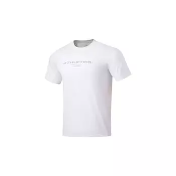 Li Ning Mens Fitness Series однотонная спортивная футболка с буквенным принтом и коротким рукавом, мужские топы, стандартный белый цвет ATST593-1 XL