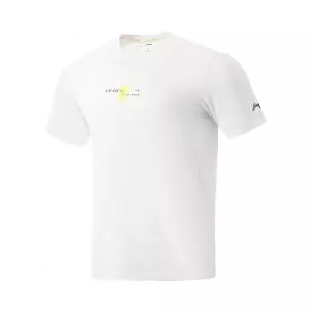 Li Ning Mens Running Series быстросохнущая дышащая светоотражающая круглая горловина спортивная футболка с коротким рукавом мужские топы стандартный белый ATSU059-7 M