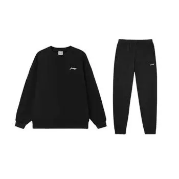 Li-Ning Minimalist Brand Logo Comfortable Long Sleeve Sweatshirt Versatile Long Pants Casual Sports Set Unisex Sportswear Black YWEU039-1 S