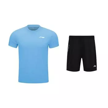 Li-Ning Minimalist Brand Logo Round Neck Comfortable Breathable Short Sleeve Quick Dry Shorts Casual Sports Set Unisex sets AHST347-8+AAPU133-1 S