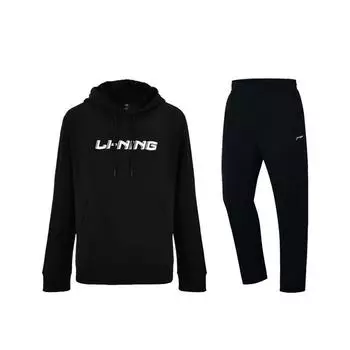 Li-Ning Minimalist Letter Logo Comfortable Soft Versatile Sweatshirt Straight Loose Elastic Waist Long Pants Casual Sports Suit AWDTF33-1+AKLT243-1 S