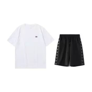 Li-Ning Minimalist Pullover Short Sleeve T-Shirt Versatile Fashion Comfortable Shorts Casual Sports Set Unisex sets AHSU801-1+YKSV129-2 2XL