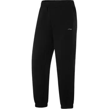 Li-Ning Minimalist Solid Color Drawstring Casual Versatile Comfortable Knitted Sports Pants Women bottoms Black AKLU924-2 S