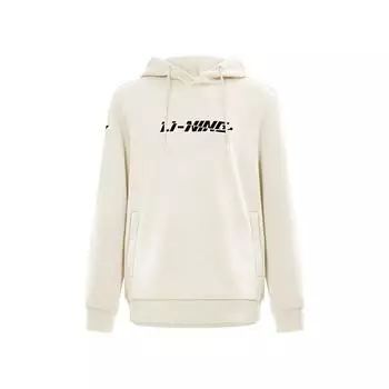 Li-Ning Minimalist Versatile Loose Hooded Pullover Fleece Sweatshirt Unisex sweatshirt Off-White AWDUH91-2 S