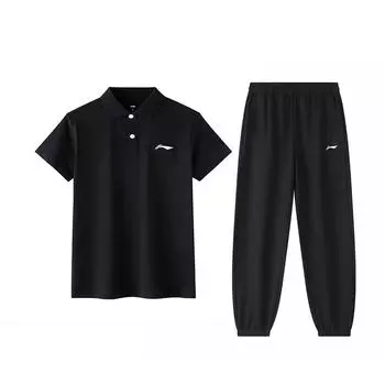 Li-Ning Минималистичная мода Удобный Простой Однотонный Универсальный Фитнес Дышащий Повседневный Спортивный костюм Мужские костюмы Черный APLU751-1+AYKT415-1 S