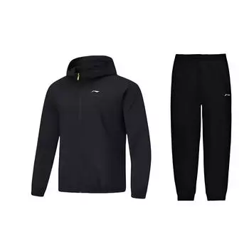 Li Ning Минималистичный логотип флисовая куртка с капюшоном на молнии с длинным рукавом удобные длинные брюки повседневный спортивный костюм унисекс костюм черный AFDU089-6+AKLSC99-1 M