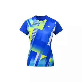 Li Ning Многофункциональная дышащая влагоотводящая профессиональная соревновательная тренировочная футболка с коротким рукавом для бадминтона, женские топы, кристально-синий AAYS064-2 S