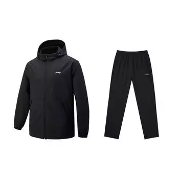 Li-Ning Модная легкая куртка с капюшоном для бега, простой удобный спортивный костюм с длинными брюками, повседневный спортивный костюм унисекс, черный AFDUD69#W L