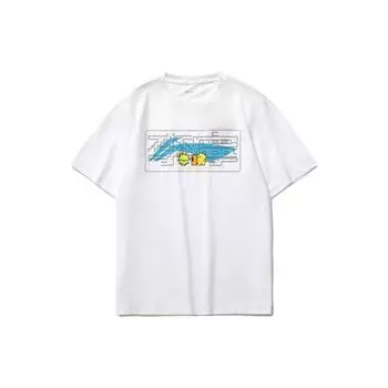 Li-Ning Модная серия с мультяшным принтом, свободная футболка с круглым вырезом и короткими рукавами, топы унисекс, белые AHSR340-11 M
