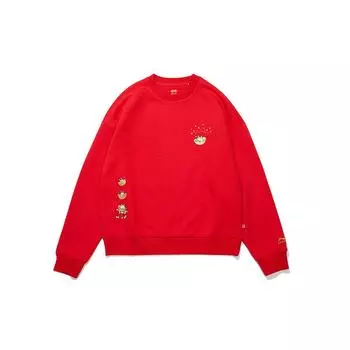 Li-Ning Модная спортивная серия Коллекция Daikin Новогоднее издание Свободная толстовка с круглым вырезом и длинными рукавами с мультяшным принтом Женские топы AWDT074-1 XL