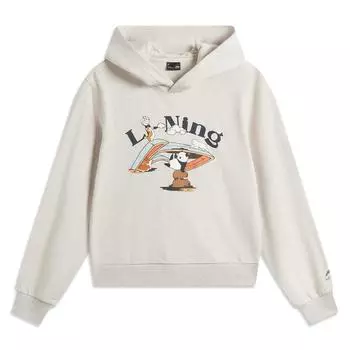 Li-Ning Модная спортивная серия Свободная повседневная Удобная толстовка с принтом букв Женские толстовки Цветочный-Серый Плиточный-Серый AWDV388-8 XS