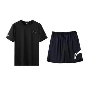 Li Ning Модный дизайн Крутая удобная футболка с коротким рукавом с принтом букв и набор повседневных спортивных шорт Унисекс Топы YTSU163-3+YKSV197-2 L