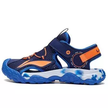 Li Ning Молодежные детские спортивные сандалии Lifestyle Series Mesh Letter Breathable Sandals Детские сандалии синего цвета YKUT032-9 35